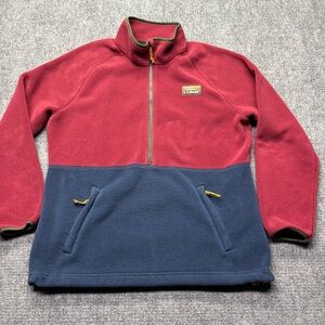 LL Bean Pullover Fleece Misses Large Red Blue Colorblock Hiking Outdoor